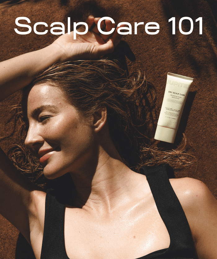 Scalp Care 101 Guide heading and image of a woman with healthy hair